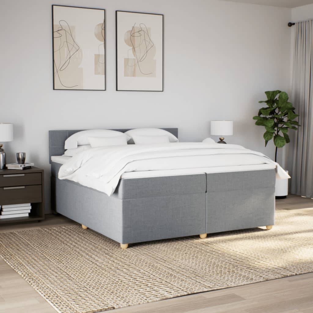 vidaXL Boxspringbett mit Matratze Hellgrau 200x200 cm Stoff