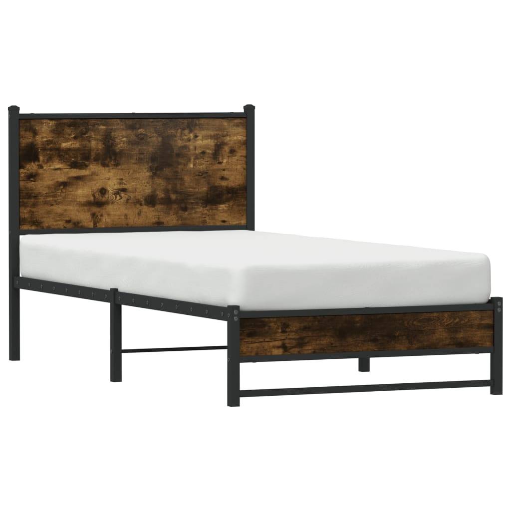 vidaXL Metallbett ohne Matratze Räuchereiche 90x190 cm