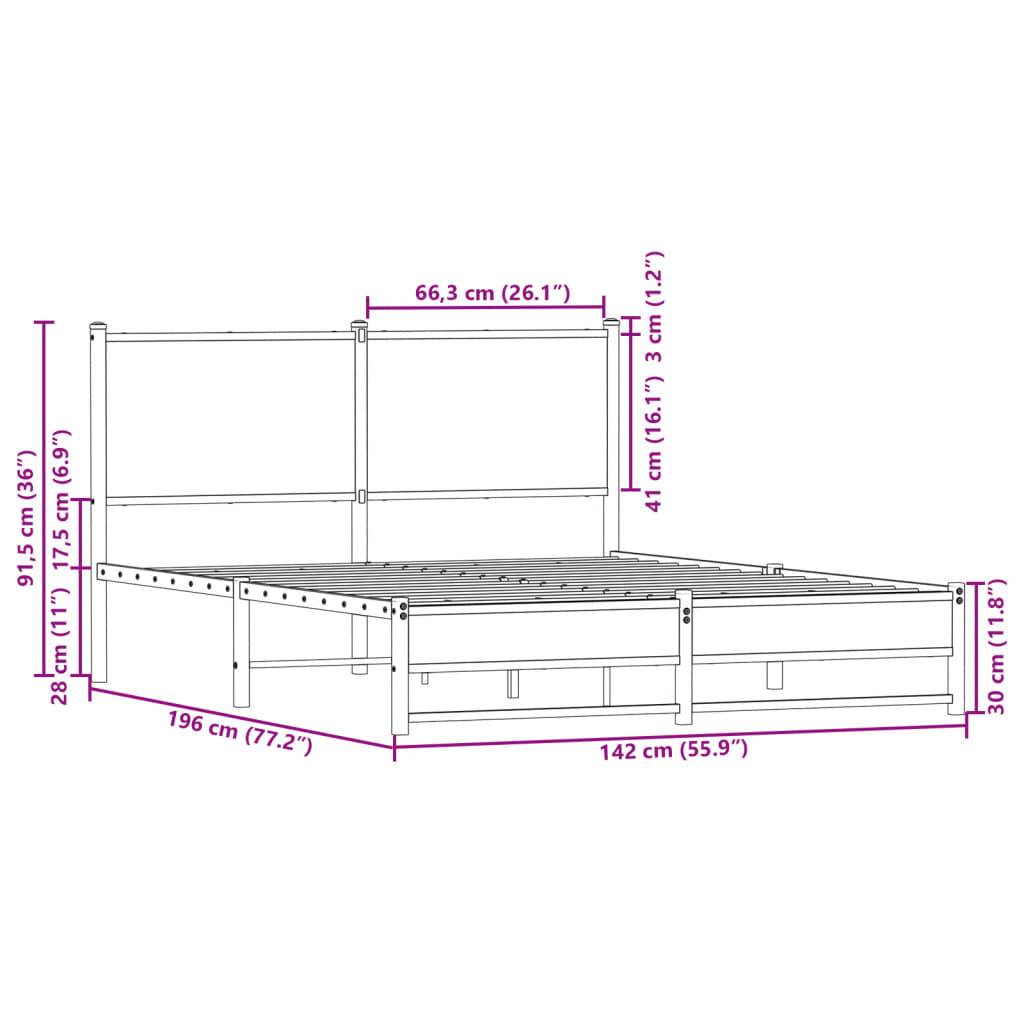vidaXL Metallbett ohne Matratze Sonoma-Eiche 137x190 cm