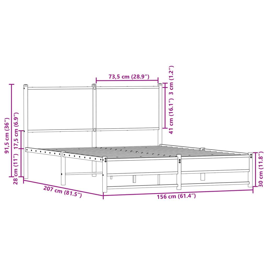 vidaXL Metallbett ohne Matratze Räuchereiche 150x200 cm