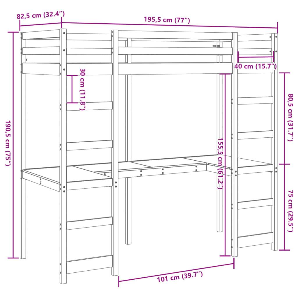 vidaXL Hochbett ohne Matratze 75x190 cm Massivholz Kiefer
