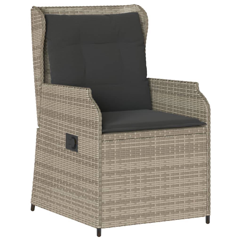 vidaXL Gartensessel mit Kissen 2 Stk. Verstellbar Hellgrau Poly Rattan