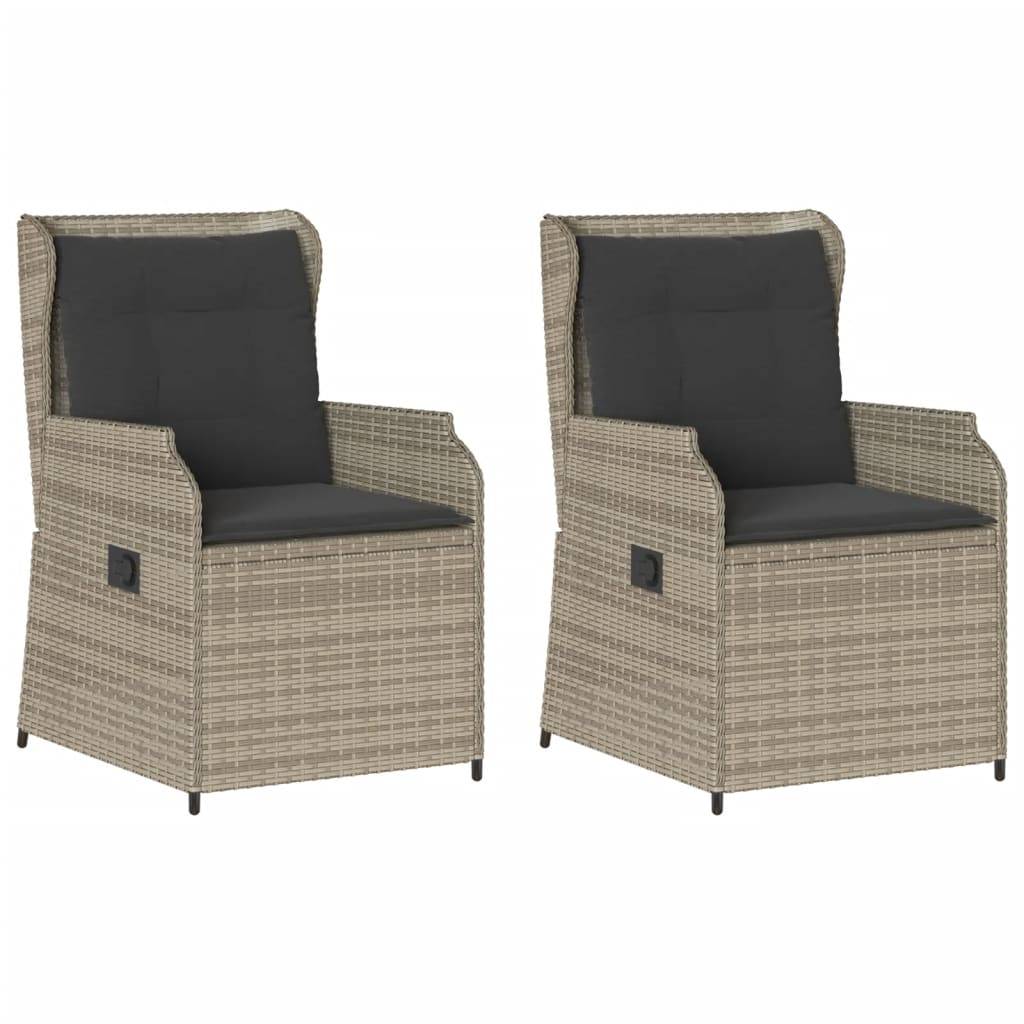 vidaXL Gartensessel mit Kissen 2 Stk. Verstellbar Hellgrau Poly Rattan