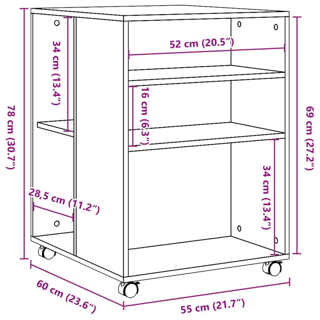 vidaXL Beistelltisch mit Rollen Grau Sonoma 55x60x78 cm Holzwerkstoff