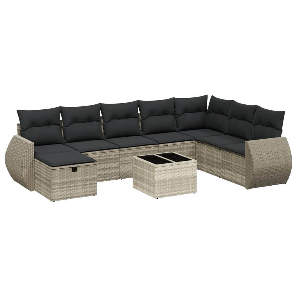 vidaXL 8-tlg. Garten-Sofagarnitur mit Kissen Hellgrau Poly Rattan