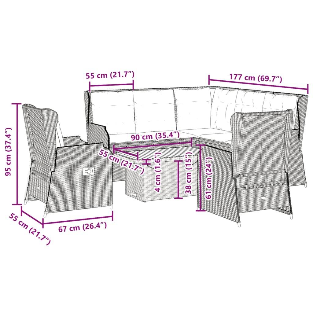 vidaXL 6-tlg. Garten-Lounge-Set mit Kissen Beige Poly Rattan