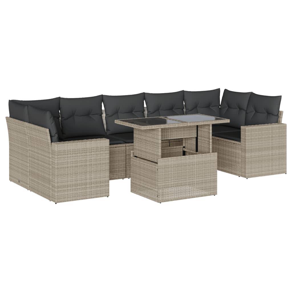 vidaXL 8-tlg. Garten-Sofagarnitur mit Kissen Hellgrau Poly Rattan