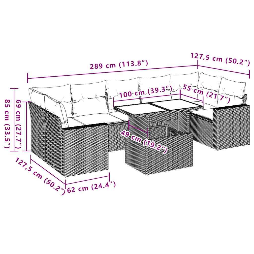 vidaXL 8-tlg. Garten-Sofagarnitur mit Kissen Hellgrau Poly Rattan