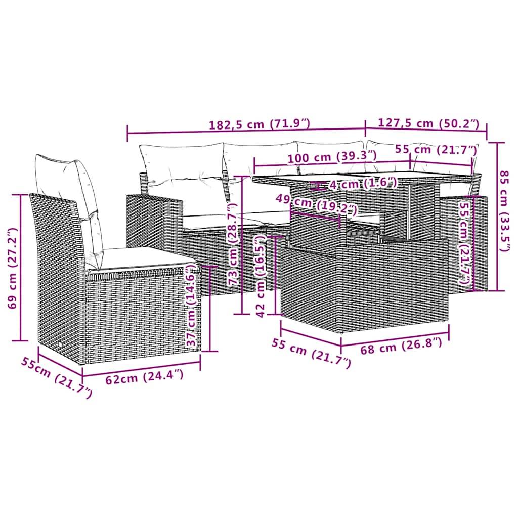 vidaXL 6-tlg. Garten-Sofagarnitur mit Kissen Hellgrau Poly Rattan