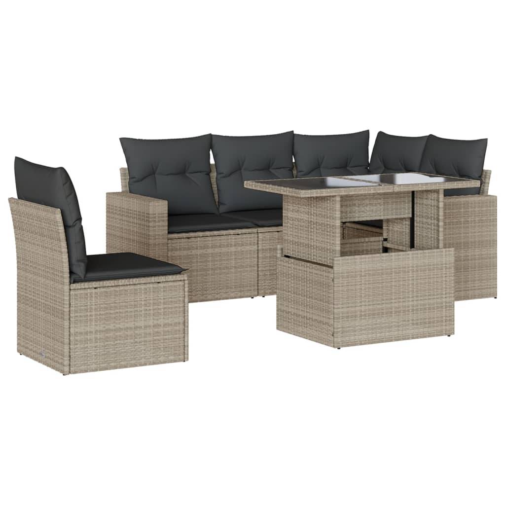 vidaXL 6-tlg. Garten-Sofagarnitur mit Kissen Hellgrau Poly Rattan