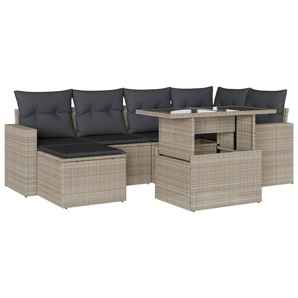 vidaXL 7-tlg. Garten-Sofagarnitur mit Kissen Hellgrau Poly Rattan