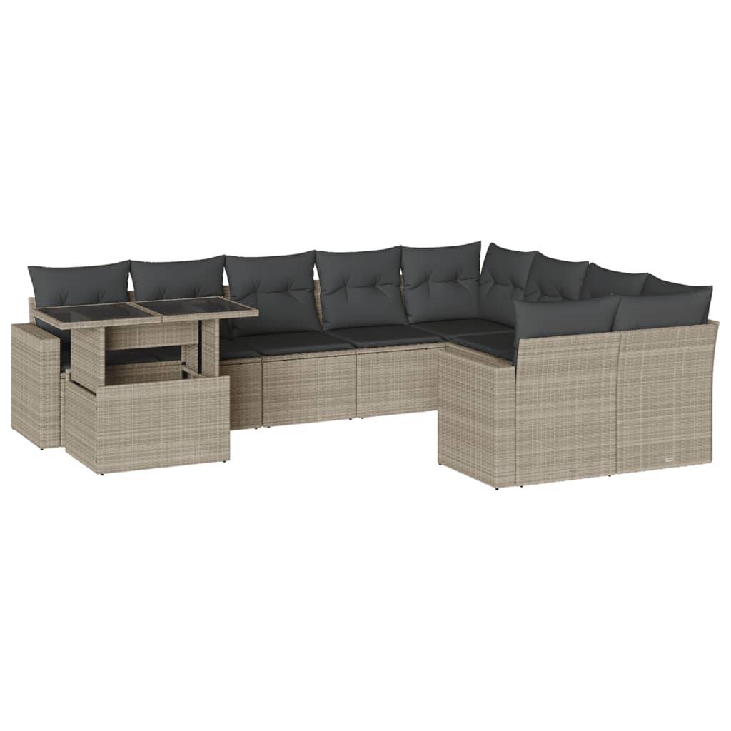 vidaXL 10-tlg. Garten-Sofagarnitur mit Kissen Hellgrau Poly Rattan
