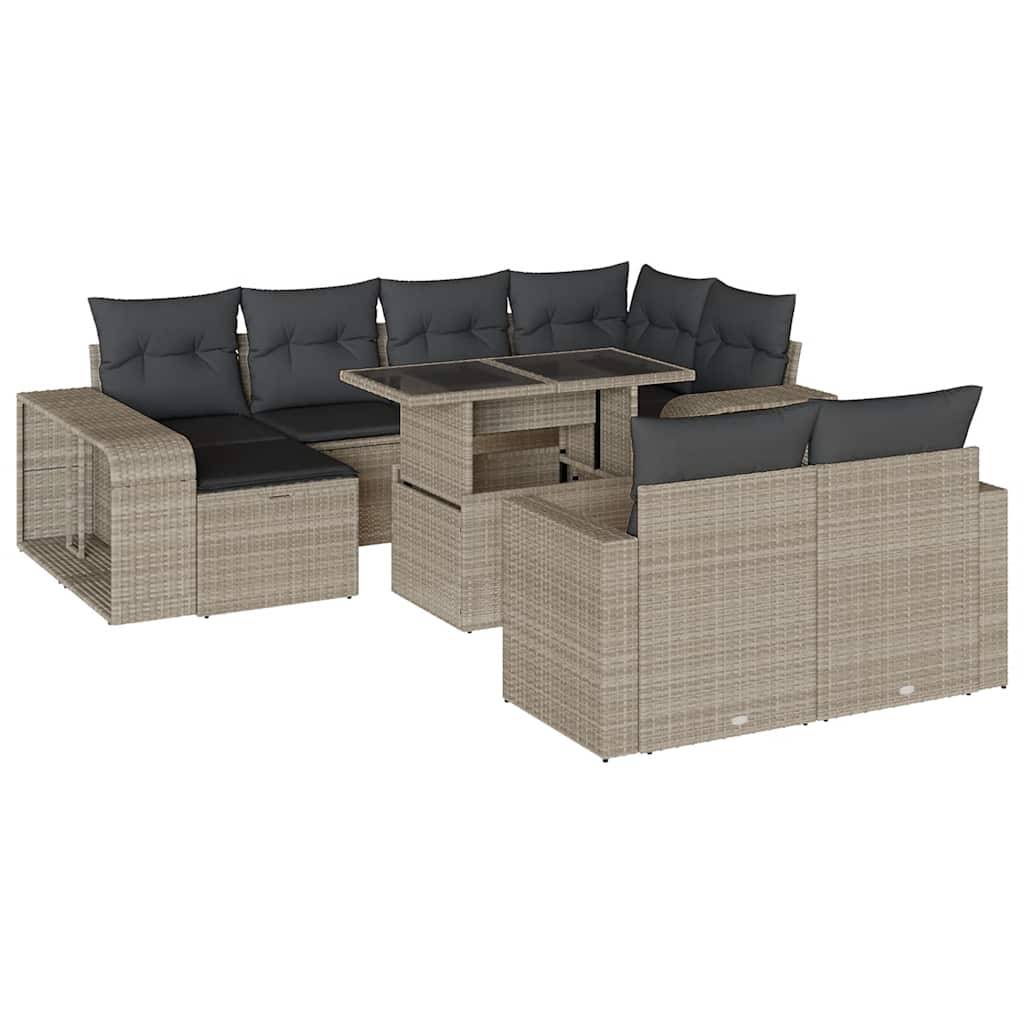vidaXL 11-tlg. Garten-Sofagarnitur mit Kissen Hellgrau Poly Rattan