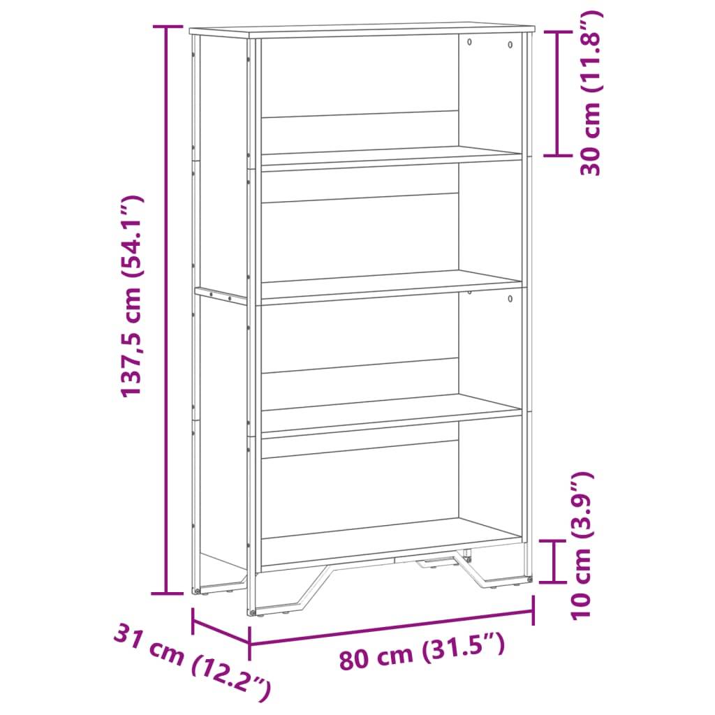 vidaXL Bücherregal Grau Sonoma 80x31x137,5 cm Holzwerkstoff