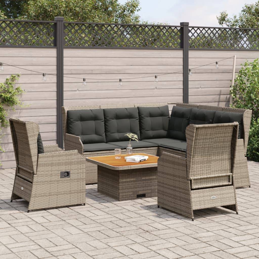 vidaXL 5-tlg. Garten-Lounge-Set mit Kissen Grau Poly Rattan