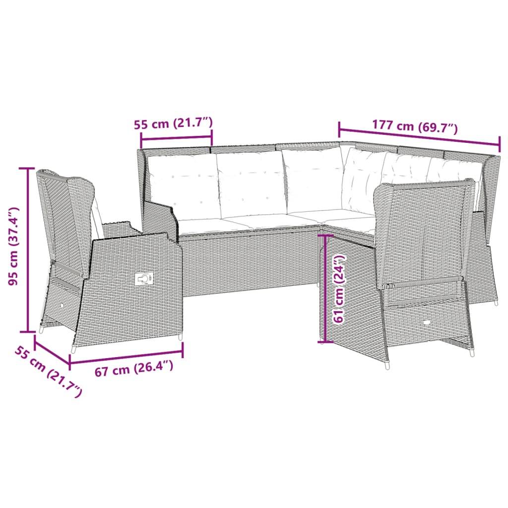 vidaXL 5-tlg. Garten-Lounge-Set mit Kissen Braun Poly Rattan