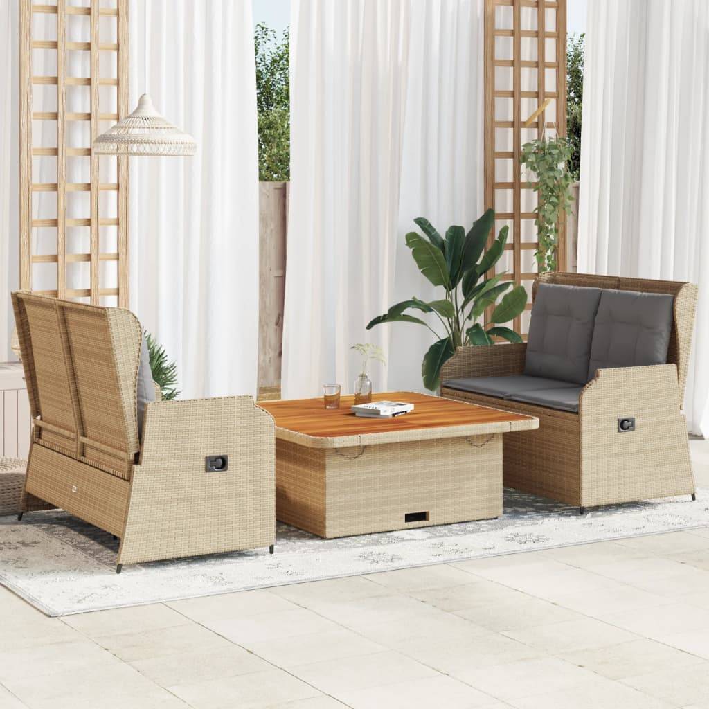 vidaXL 3-tlg. Garten-Lounge-Set mit Kissen Beige Poly Rattan