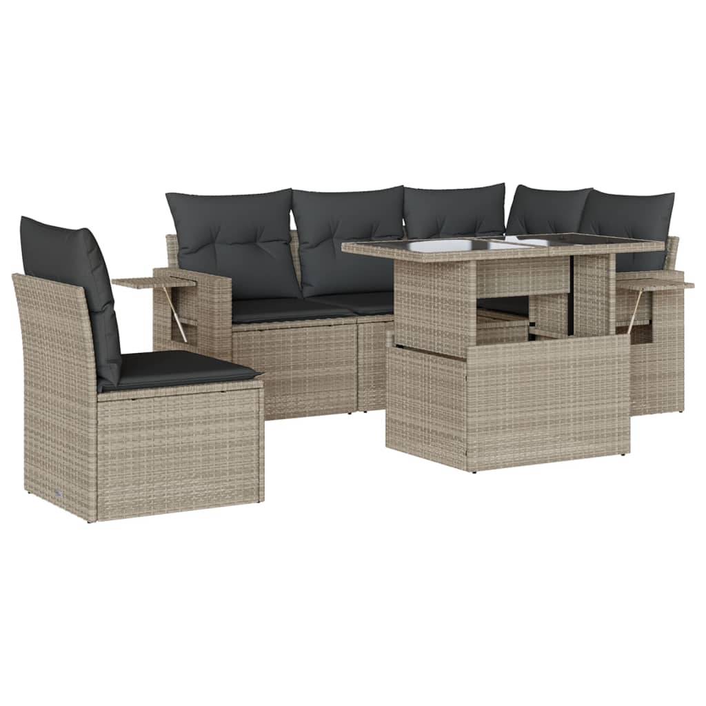 vidaXL 6-tlg. Garten-Sofagarnitur mit Kissen Hellgrau Poly Rattan