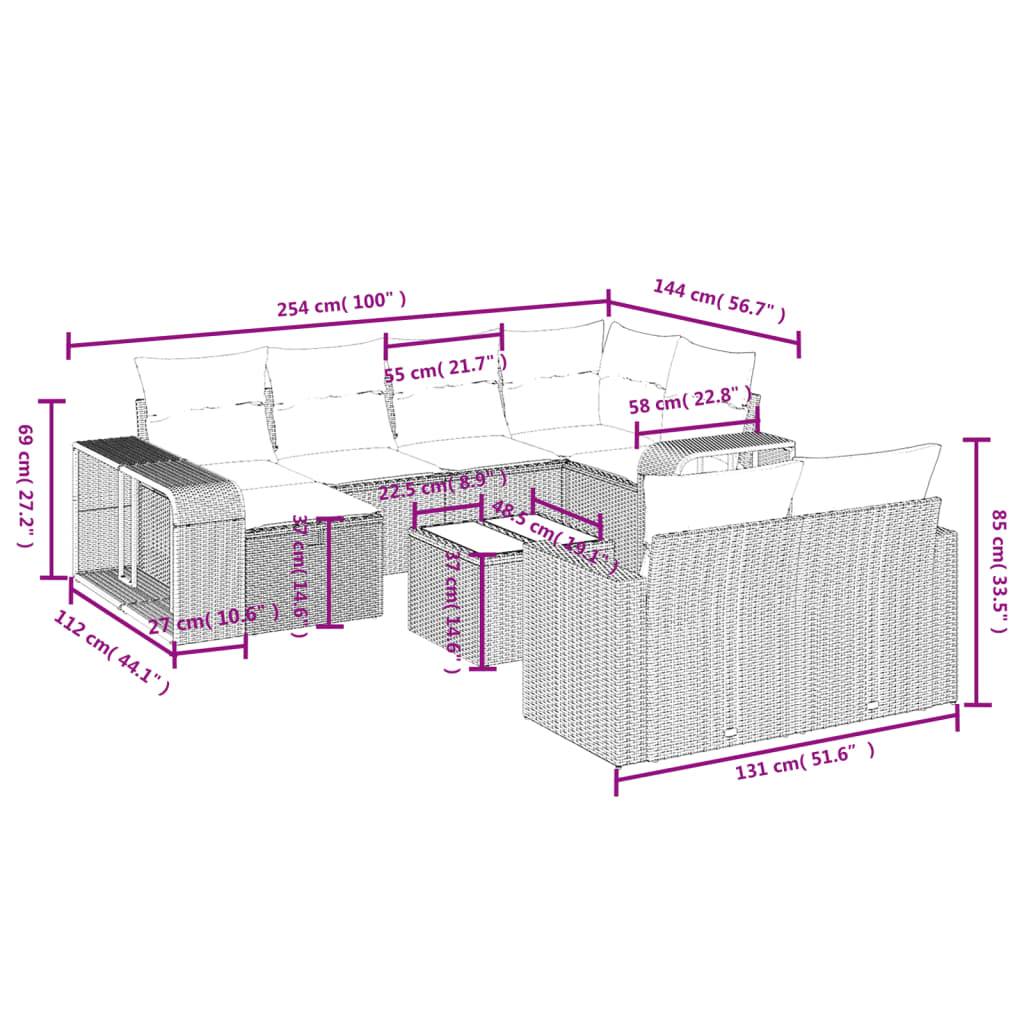 vidaXL 11-tlg. Garten-Sofagarnitur mit Kissen Hellgrau Poly Rattan