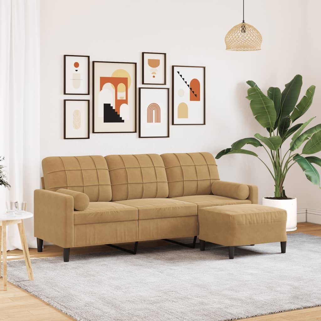 vidaXL 3-Sitzer-Sofa mit Hocker Braun 180 cm Samt
