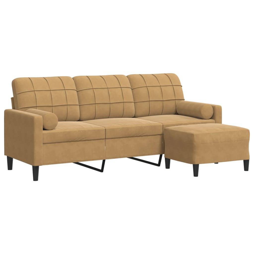 vidaXL 3-Sitzer-Sofa mit Hocker Braun 180 cm Samt