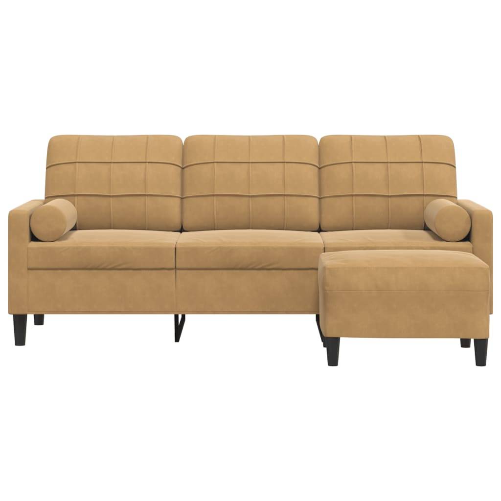 vidaXL 3-Sitzer-Sofa mit Hocker Braun 180 cm Samt