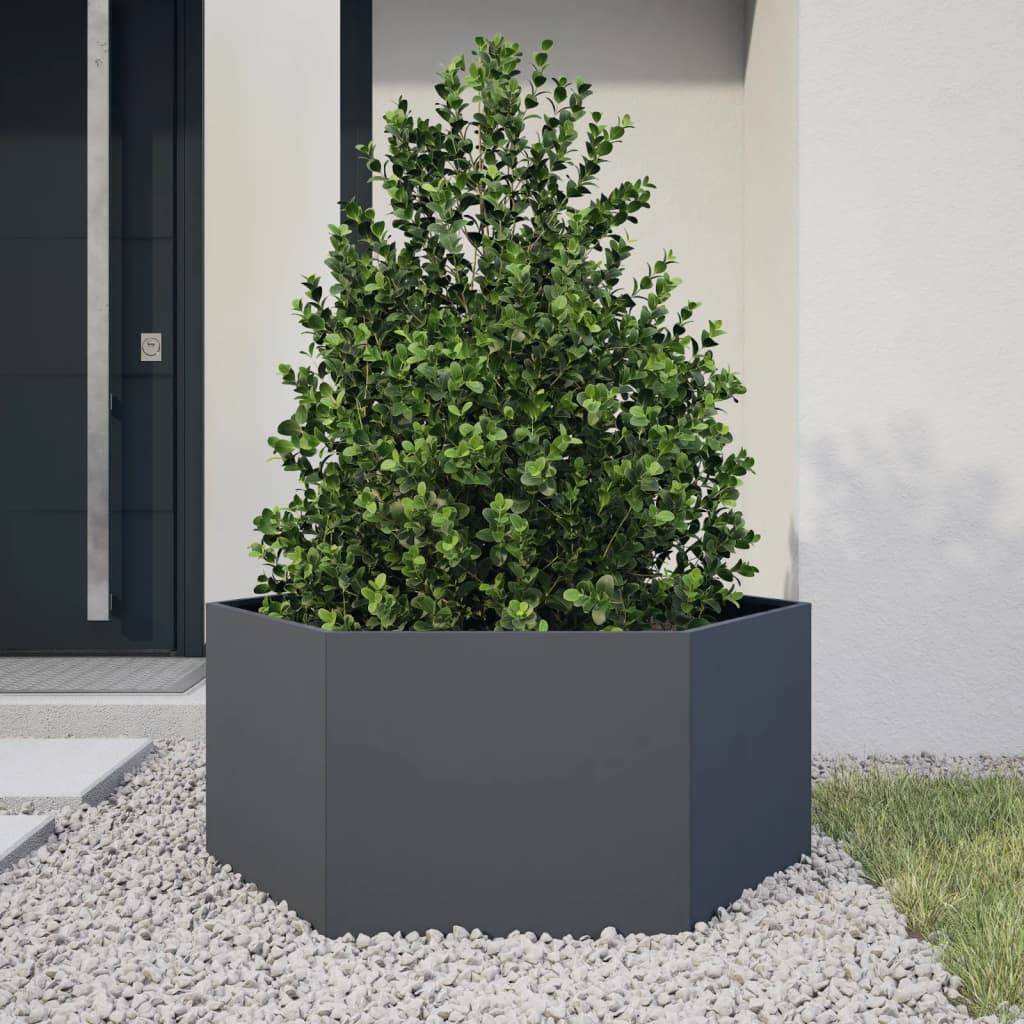 vidaXL Pflanzkübel Anthrazit Sechseckig 104x90x45 Stahl