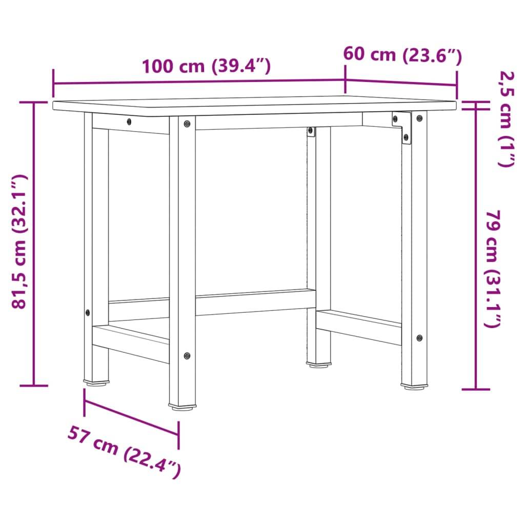 vidaXL Werkbank Hellbraun 100x60x81,5 cm Massivholz Eiche Rechteckig
