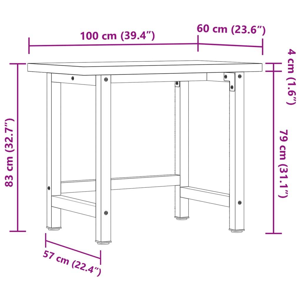 vidaXL Werkbank 100x60x83 cm Massivholz Akazie Rechteckig