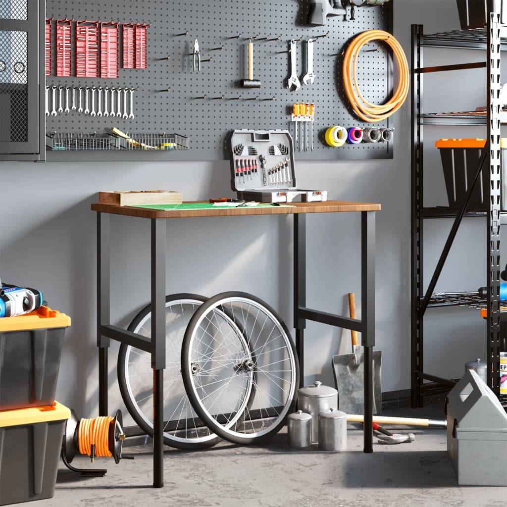 vidaXL Werkbank Dunkelbraun 100x60x(71,5-98) cm Massivholz Eiche