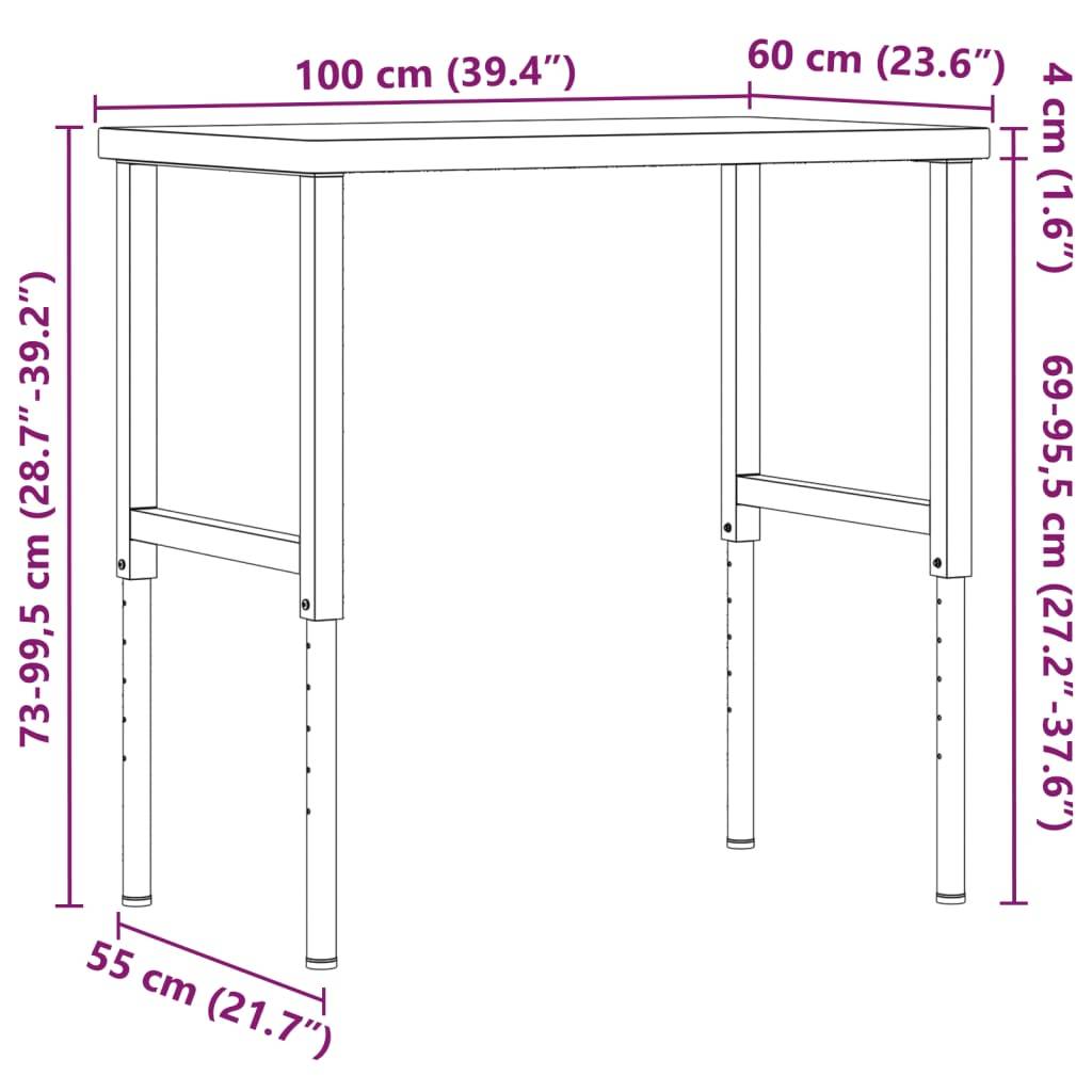vidaXL Werkbank 100x60x(73-99,5) cm Massivholz Eiche Rechteckig