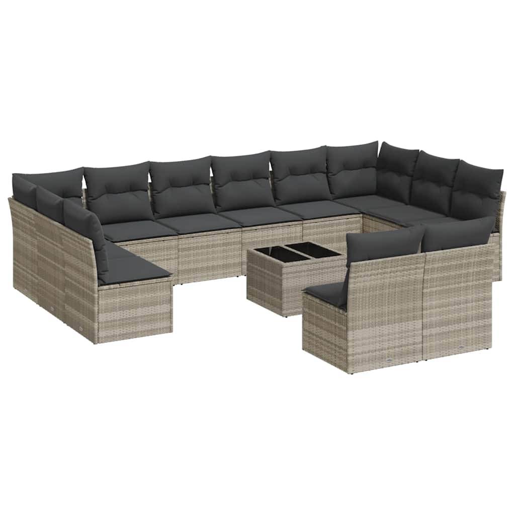 vidaXL 13-tlg. Garten-Sofagarnitur mit Kissen Hellgrau Poly Rattan