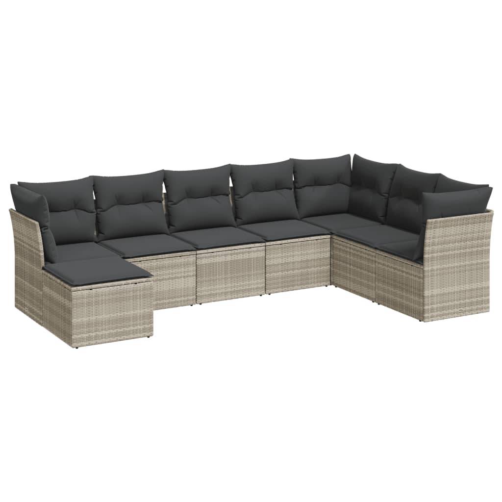vidaXL 8-tlg. Garten-Sofagarnitur mit Kissen Hellgrau Poly Rattan