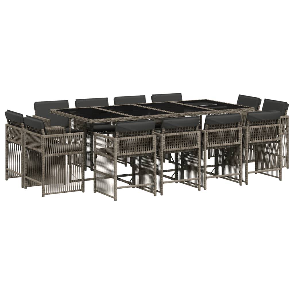 vidaXL 13-tlg. Garten-Essgruppe mit Kissen Grau Poly Rattan