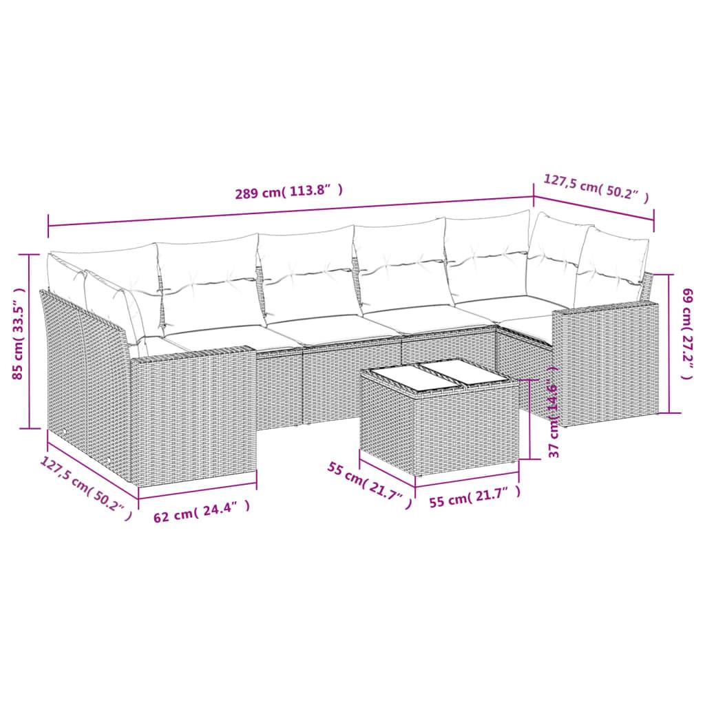 vidaXL 8-tlg. Garten-Sofagarnitur mit Kissen Hellgrau Poly Rattan