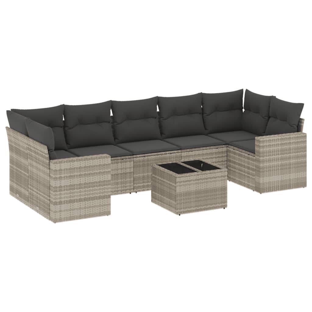 vidaXL 8-tlg. Garten-Sofagarnitur mit Kissen Hellgrau Poly Rattan