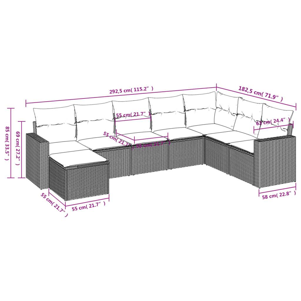 vidaXL 8-tlg. Garten-Sofagarnitur mit Kissen Grau Poly Rattan