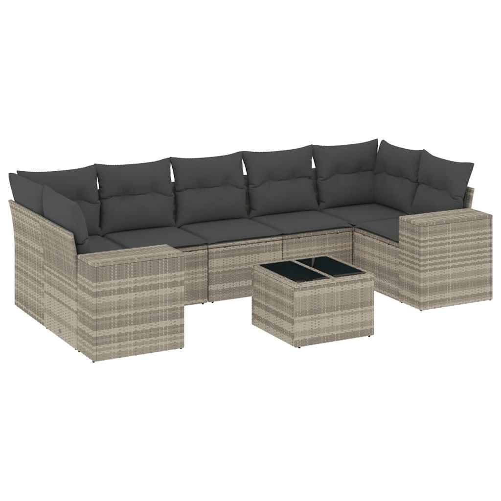 vidaXL 8-tlg. Garten-Sofagarnitur mit Kissen Hellgrau Poly Rattan