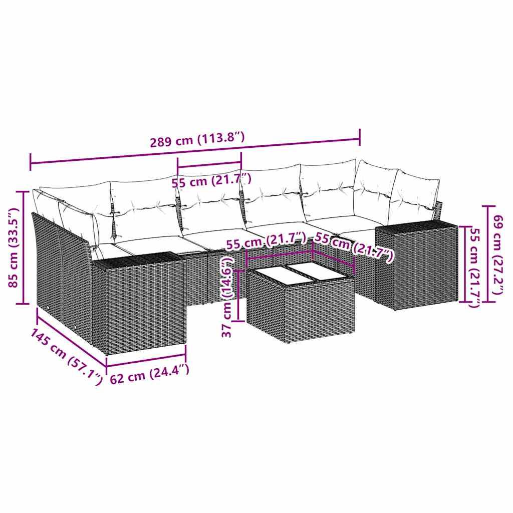 vidaXL 8-tlg. Garten-Sofagarnitur mit Kissen Hellgrau Poly Rattan