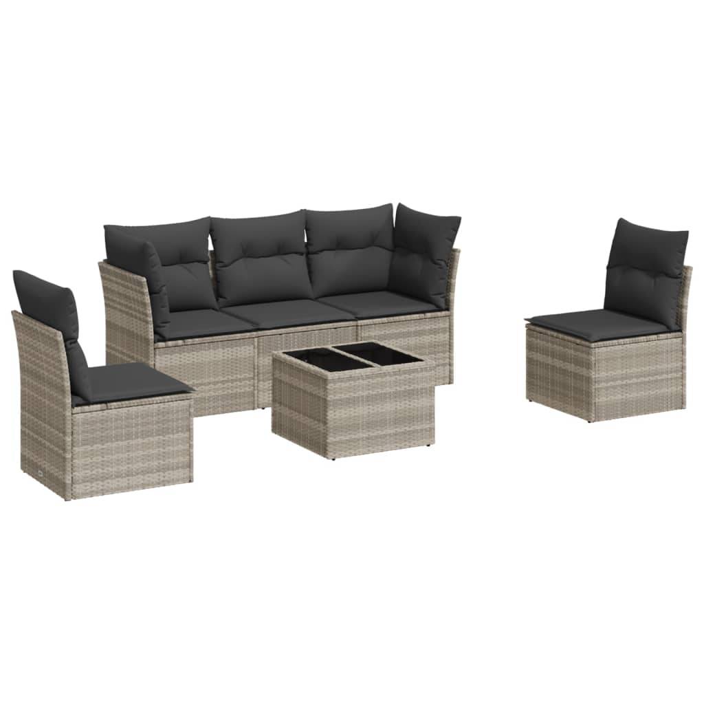 vidaXL 6-tlg. Garten-Sofagarnitur mit Kissen Hellgrau Poly Rattan
