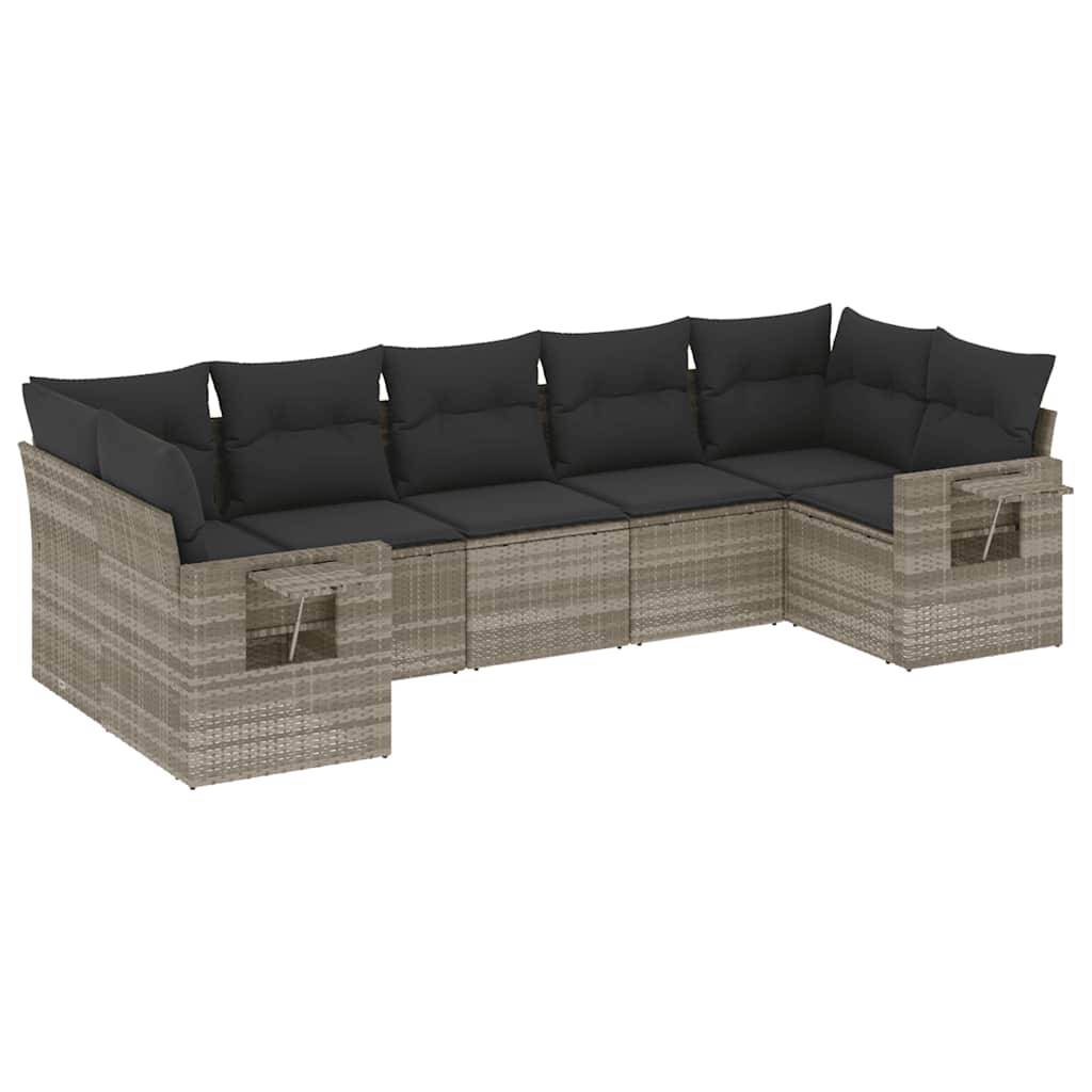 vidaXL 7-tlg. Garten-Sofagarnitur mit Kissen Hellgrau Poly Rattan