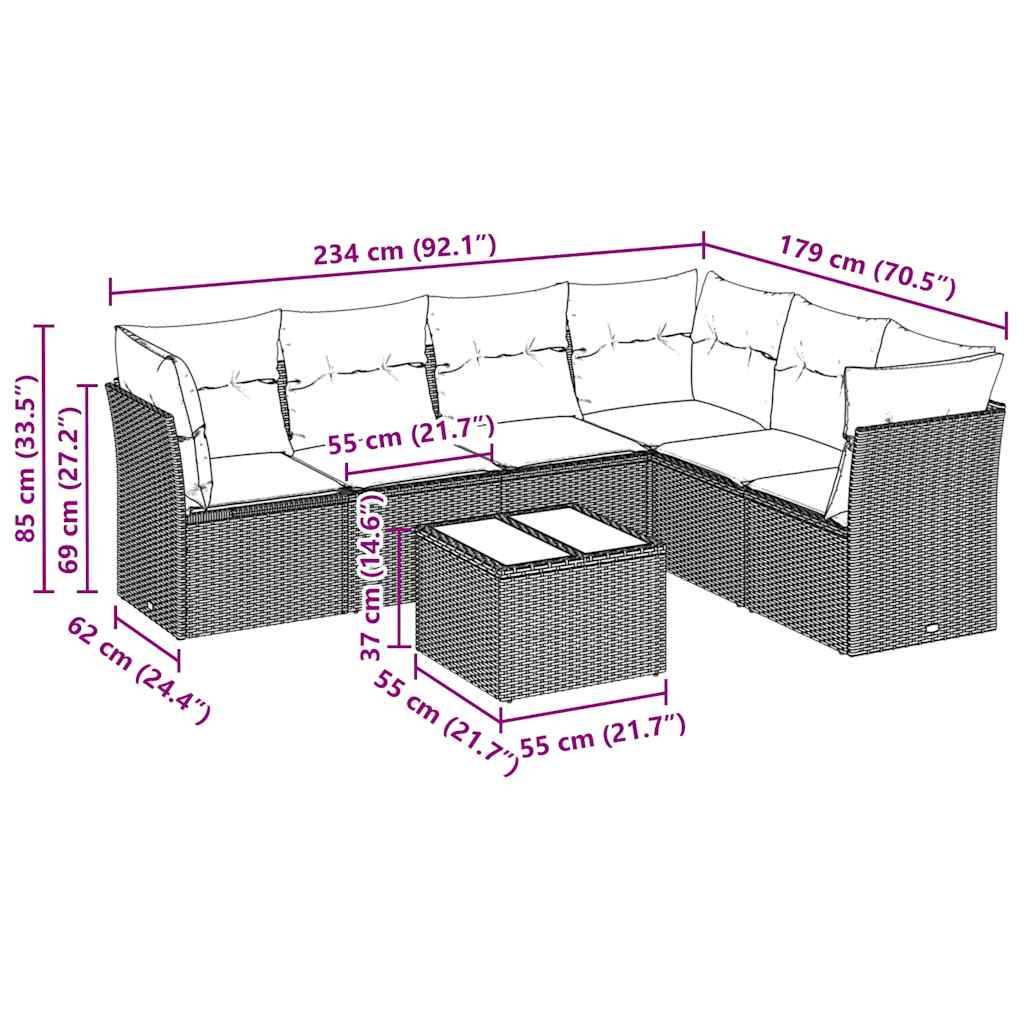 vidaXL 7-tlg. Garten-Sofagarnitur mit Kissen Hellgrau Poly Rattan