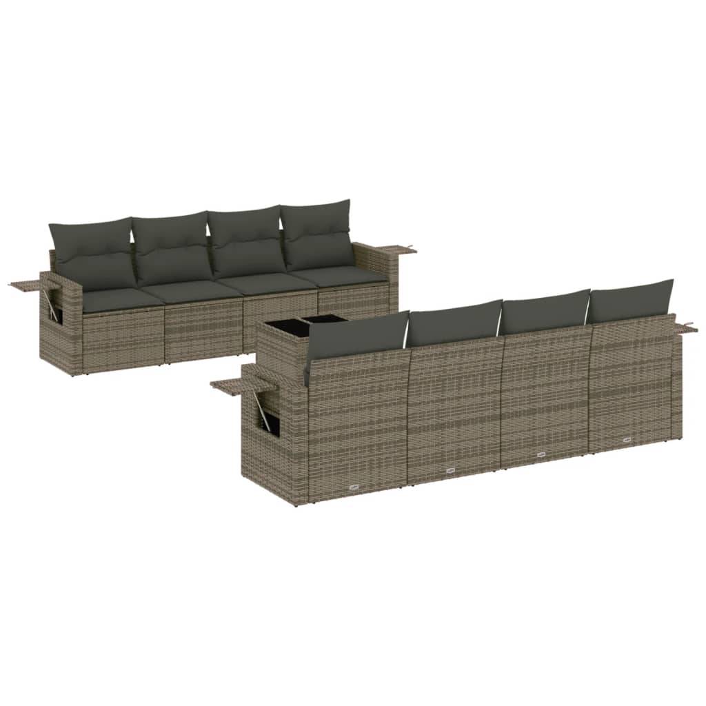 vidaXL 9-tlg. Garten-Sofagarnitur mit Kissen Hellgrau Poly Rattan