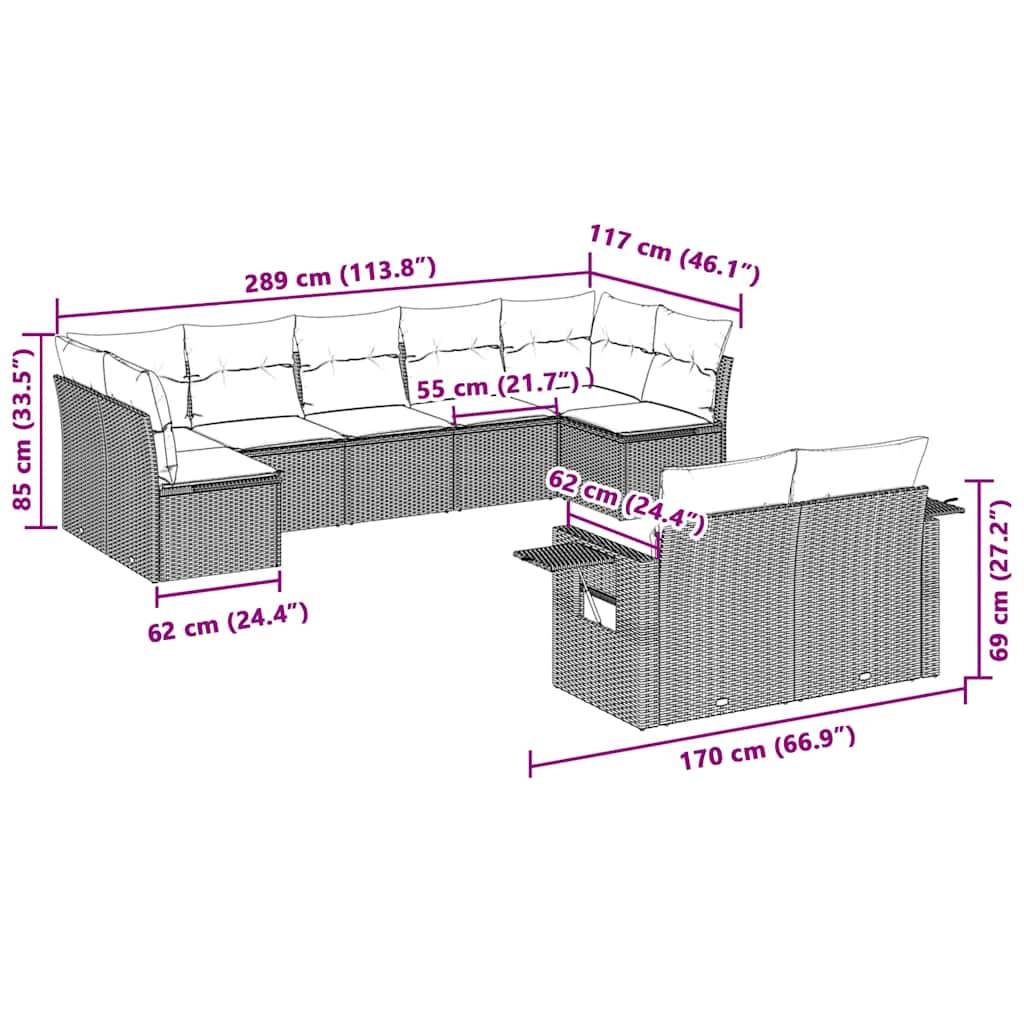 vidaXL 9-tlg. Garten-Sofagarnitur mit Kissen Hellgrau Poly Rattan