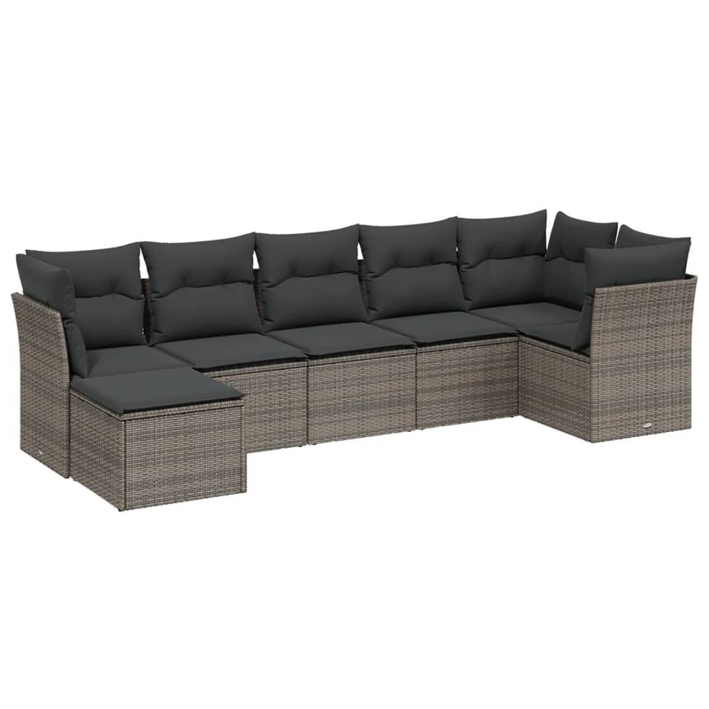 vidaXL 7-tlg. Garten-Sofagarnitur mit Kissen Hellgrau Poly Rattan