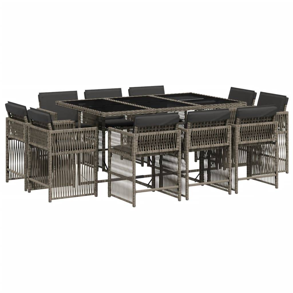 vidaXL 11-tlg. Garten-Essgruppe mit Kissen Grau Poly Rattan
