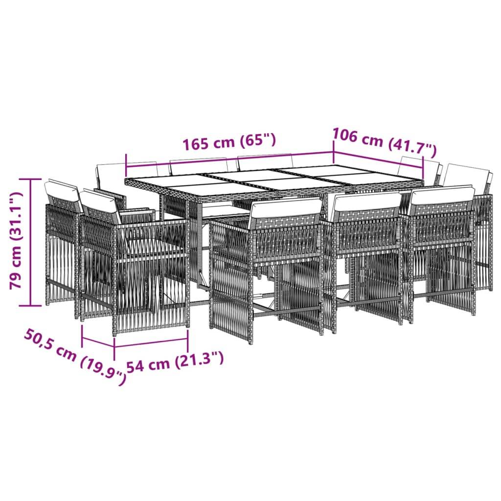 vidaXL 11-tlg. Garten-Essgruppe mit Kissen Grau Poly Rattan
