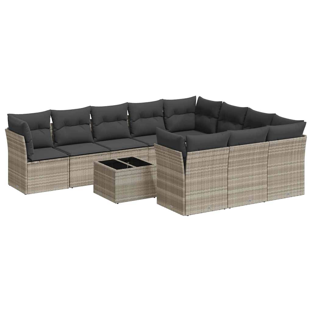 vidaXL 11-tlg. Garten-Sofagarnitur mit Kissen Hellgrau Poly Rattan