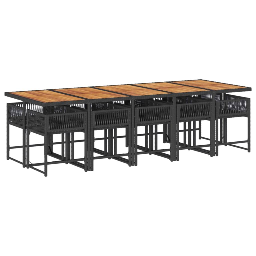 vidaXL 11-tlg. Garten-Essgruppe mit Kissen Schwarz Poly Rattan