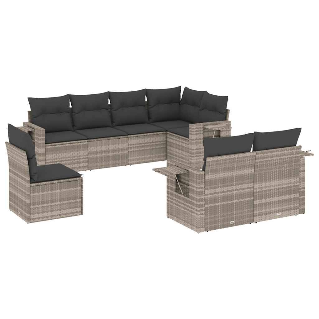 vidaXL 8-tlg. Garten-Sofagarnitur mit Kissen Hellgrau Poly Rattan
